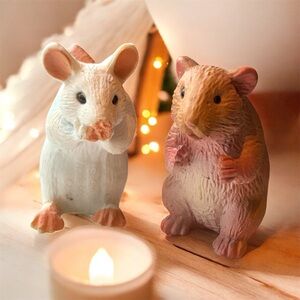 Rubber Mouse/Rat And Gerbil/Hamster, Vintage Set Of 2 Small Tiny Rodents.